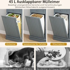 Küchenschrank für 45 L Mülleimer mit 2 Schubladen & Verstellbaren Einlegeböden Buffetschrank Grau