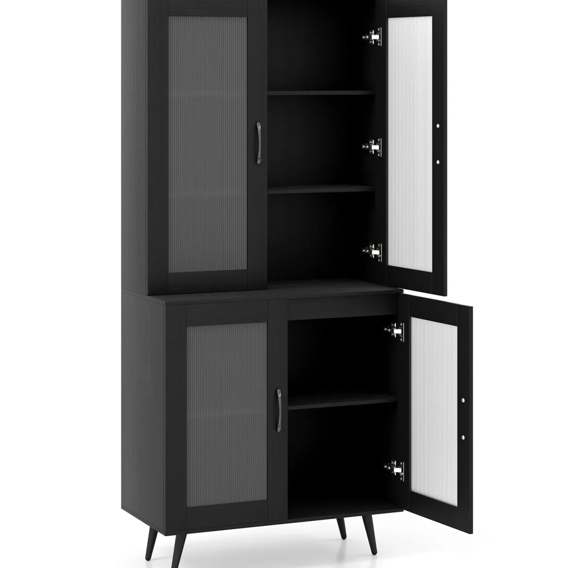 Küchenschrank hoch 178,5 cm Küchenregal mit 4 transparenten Türen & verstellbares Regal Schwarz