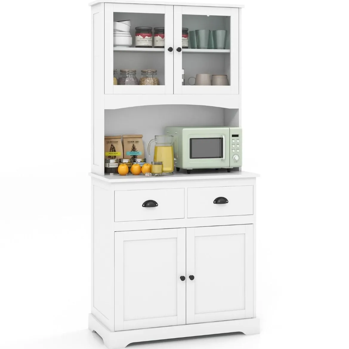 Küchenschrank hoch Hochschrank mit 4 Türen & 2 Schubladen & Arbeitsplatte & 2 Schränken 80 x 40 x 170 cm Weiß