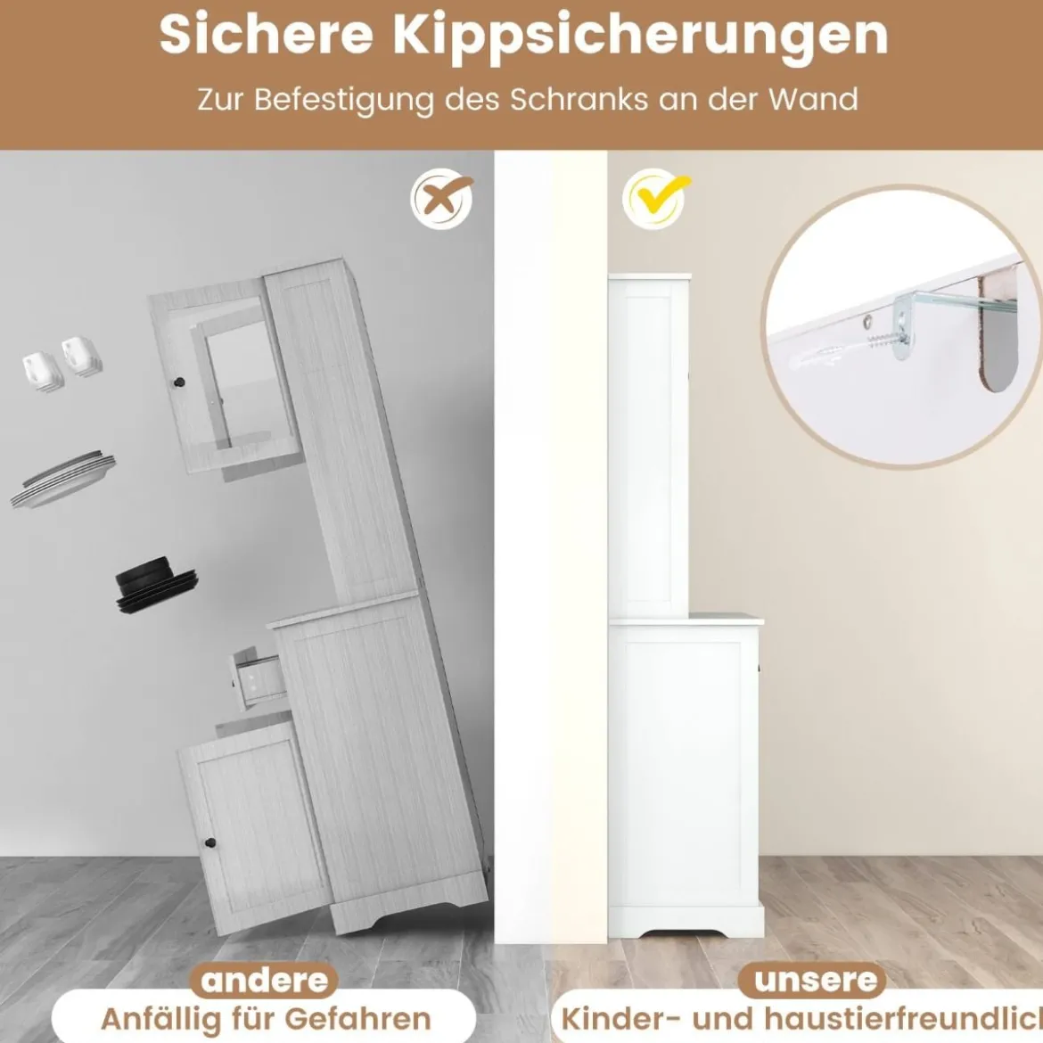 Küchenschrank hoch Hochschrank mit 4 Türen & 2 Schubladen & Arbeitsplatte & 2 Schränken 80 x 40 x 170 cm Weiß