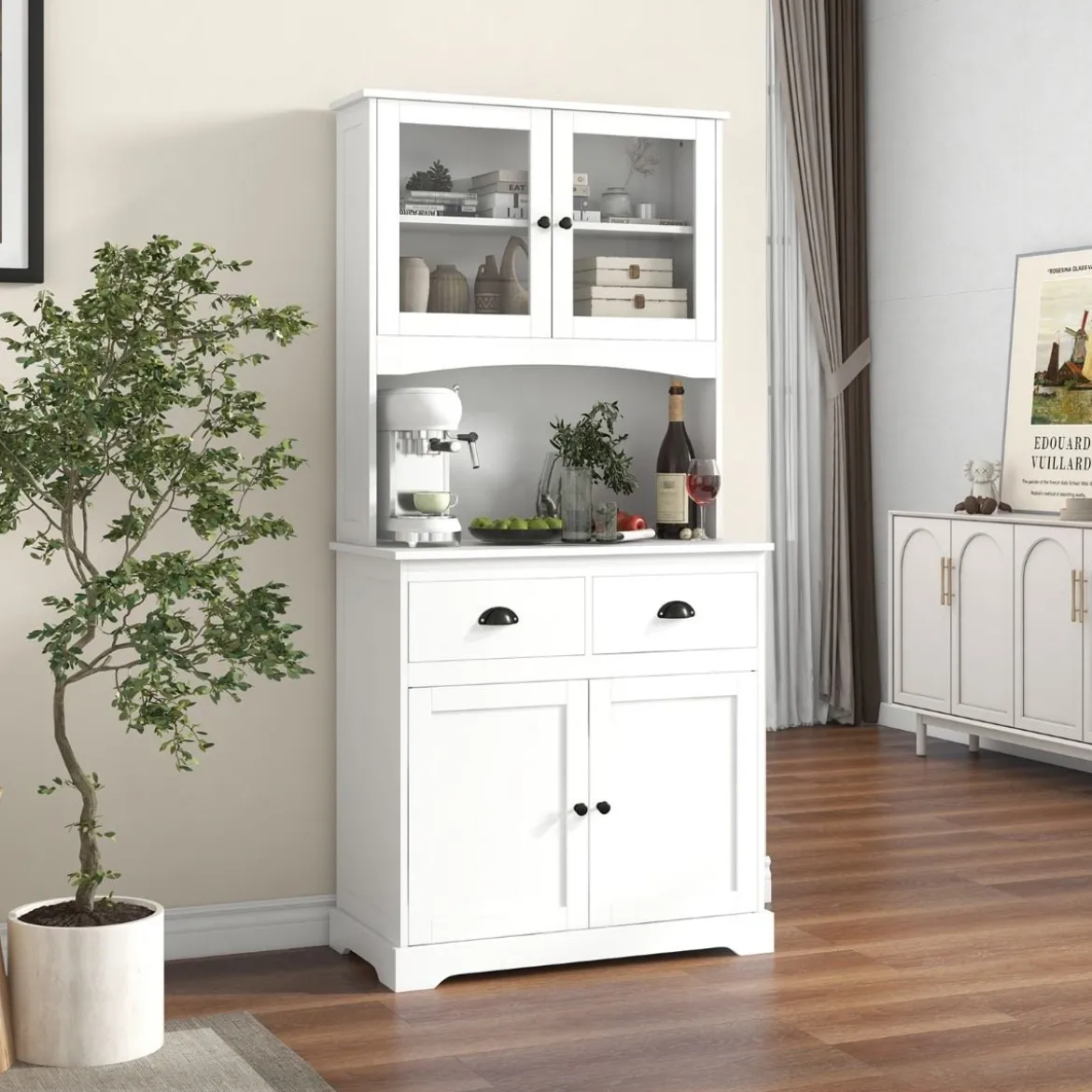 Küchenschrank hoch Hochschrank mit 4 Türen & 2 Schubladen & Arbeitsplatte & 2 Schränken 80 x 40 x 170 cm Weiß