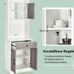 Küchenschrank Hochschrank Holz mit Schublade Verstellbare Einlegeböden 60 x 40 x 180 cm Weiß