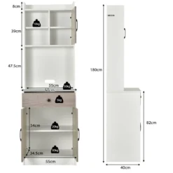 Küchenschrank Hochschrank Holz mit Schublade Verstellbare Einlegeböden 60 x 40 x 180 cm Weiß