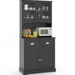 Küchenschrank Hochschrank mit 4 Türen & 2 Schubladen & Arbeitsplatte & 2 Schränken 80 x 40 x 170 cm Schwarz