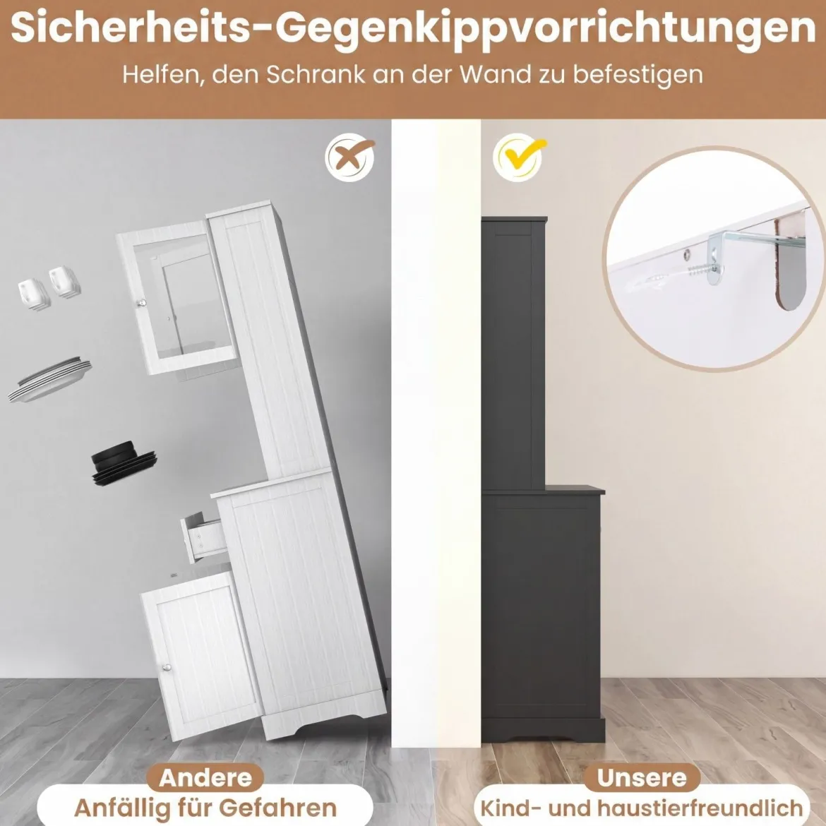 Küchenschrank Hochschrank mit 4 Türen & 2 Schubladen & Arbeitsplatte & 2 Schränken 80 x 40 x 170 cm Schwarz