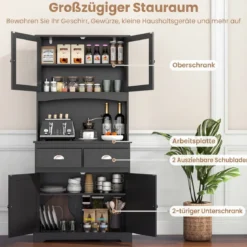 Küchenschrank Hochschrank mit 4 Türen & 2 Schubladen & Arbeitsplatte & 2 Schränken 80 x 40 x 170 cm Schwarz