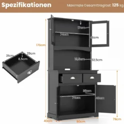 Küchenschrank Hochschrank mit 4 Türen & 2 Schubladen & Arbeitsplatte & 2 Schränken 80 x 40 x 170 cm Schwarz