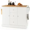 Küchenschrank Holz Kücheninsel mit 5 versteckten Rollen Küchenwagen mit Arbeitsplatte 127 x 46 x 91,5 cm Weiß