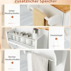 Küchenschrank Holz Kücheninsel mit 5 versteckten Rollen Küchenwagen mit Arbeitsplatte 127 x 46 x 91,5 cm Weiß