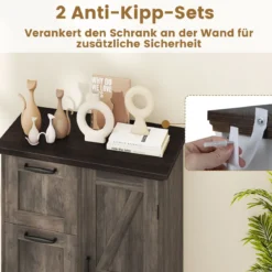Küchenschrank Holz Landhaus Aktenschrank mit Schiebetür & 3 Schubladen freistehender Buffetschrank Grau