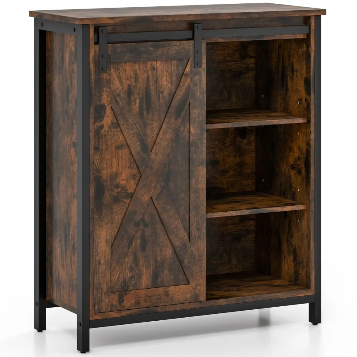 Küchenschrank im Farmhaus-Stil Rustikales Sideboard mit Schiebetür & Verstellbaren Regalen