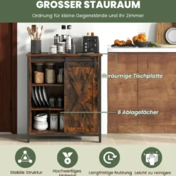Küchenschrank im Farmhaus-Stil Rustikales Sideboard mit Schiebetür & Verstellbaren Regalen