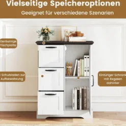 Küchenschrank im Landhausstil mit Türen & 3 Schubladen Buffetschrank Aufbewahrungsschrank Weiß