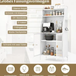 Küchenschrank Küchenbuffet mit Steckbrett & verstellbarem Regal 76 x 36 x 161 cm Weiß