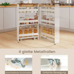 Küchenschrank Kücheninsel mit Nischenwagen 13cm breit 4 Etagen Küchenwagen Weiß
