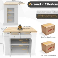 Küchenschrank Kücheninsel mit Nischenwagen 13cm breit 4 Etagen Küchenwagen Weiß