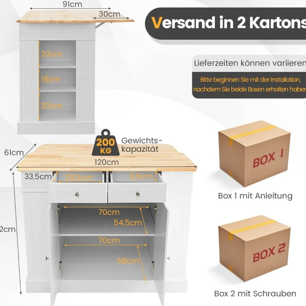 Küchenschrank Kücheninsel mit Nischenwagen 13cm breit 4 Etagen Küchenwagen Weiß