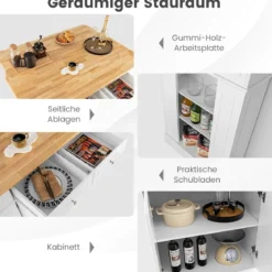 Küchenschrank Kücheninsel mit Nischenwagen 13cm breit 4 Etagen Küchenwagen Weiß