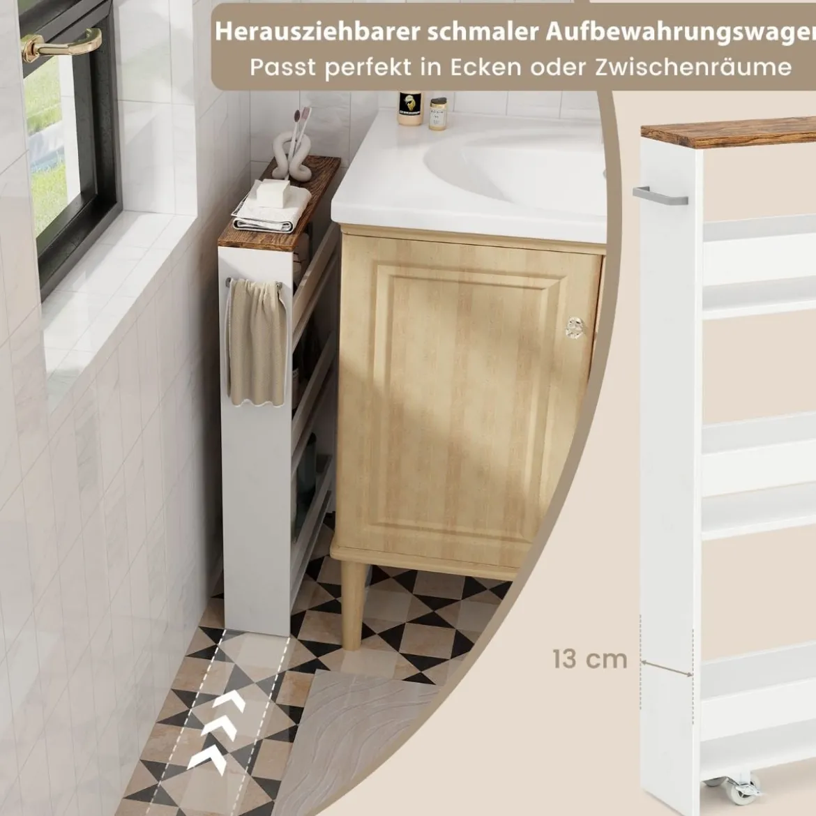 Küchenschrank Kücheninsel mit Nischenwagen 13cm breit 4 Etagen Küchenwagen Weiß