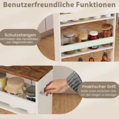 Küchenschrank Kücheninsel mit Nischenwagen 13cm breit 4 Etagen Küchenwagen Weiß