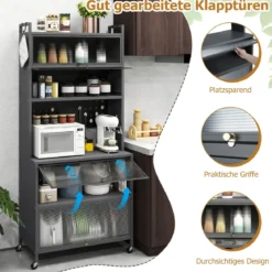 Küchenschrank mit 6 Ebenen Buffet-Schrank mit Regal freistehendes Backregal mit Stauraum Schwarz/Weiß