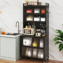 Küchenschrank mit 6 Ebenen Buffet-Schrank mit Regal freistehendes Backregal mit Stauraum Schwarz/Weiß