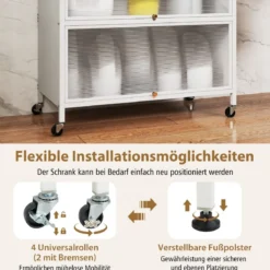 Küchenschrank mit 6 Ebenen Buffet-Schrank mit Regal freistehendes Backregal mit Stauraum Schwarz/Weiß