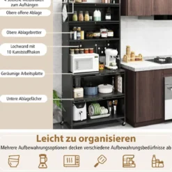Küchenschrank mit 6 Ebenen Buffet-Schrank mit Regal freistehendes Backregal mit Stauraum Schwarz/Weiß