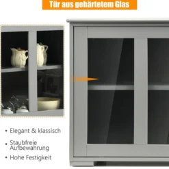 Küchenschrank mit Glasschiebetüren & Verstellbarem Ablage Sideboard Grau
