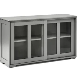 Küchenschrank mit Glasschiebetüren & Verstellbarem Ablage Sideboard Grau