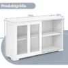 Küchenschrank mit Glasschiebetüren & Verstellbarem Ablage Sideboard Weiß