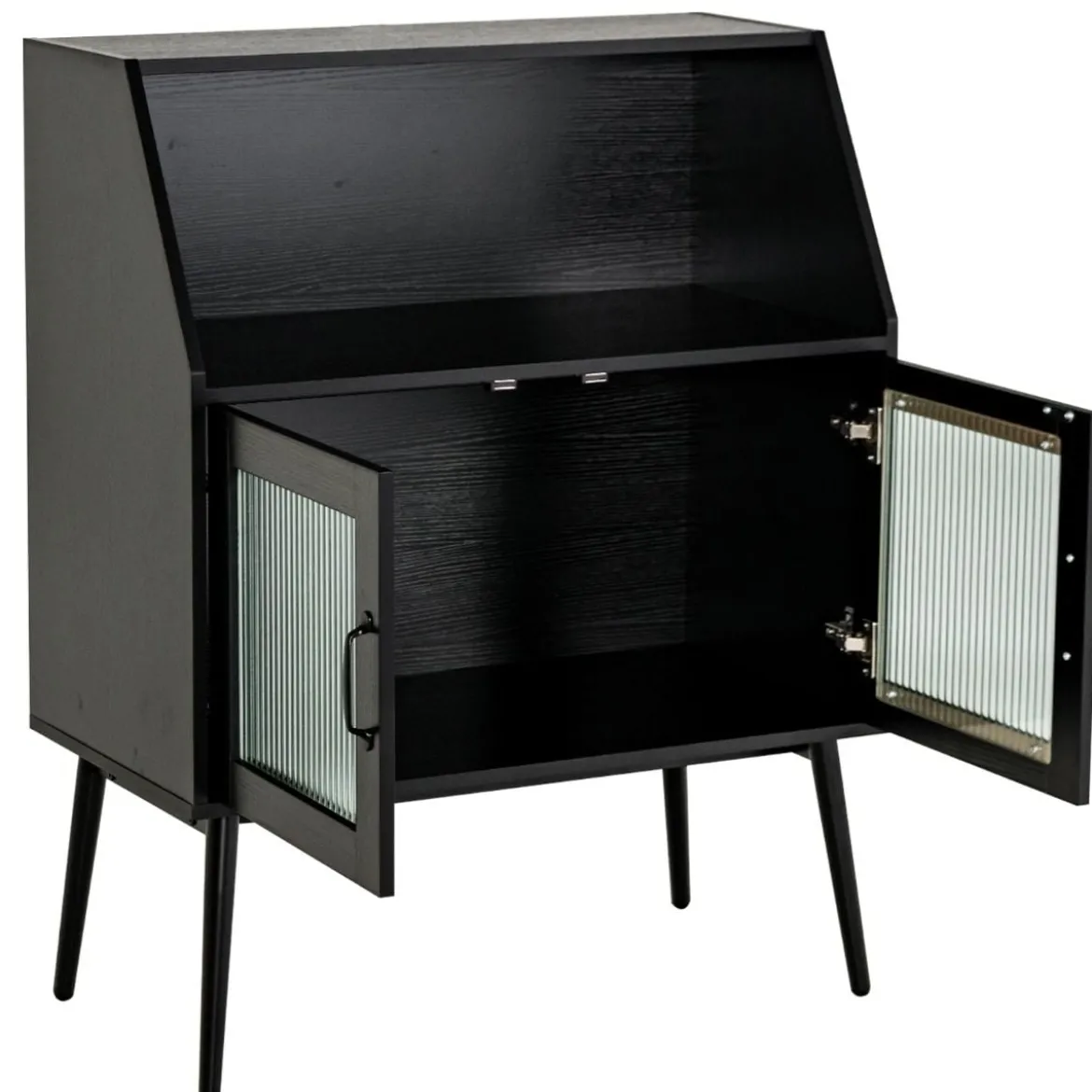 Küchenschrank mit Glastüren & offenem Fach Kommode Holz 80 x 40 x 101 cm Schwarz