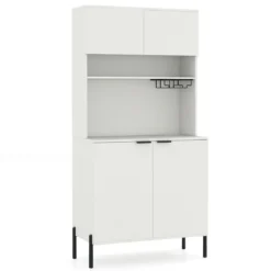 Küchenschrank mit Ladestation 164 cm hoher Weinschrank mit Weinglashalter Buffet-Sideboard Weiß