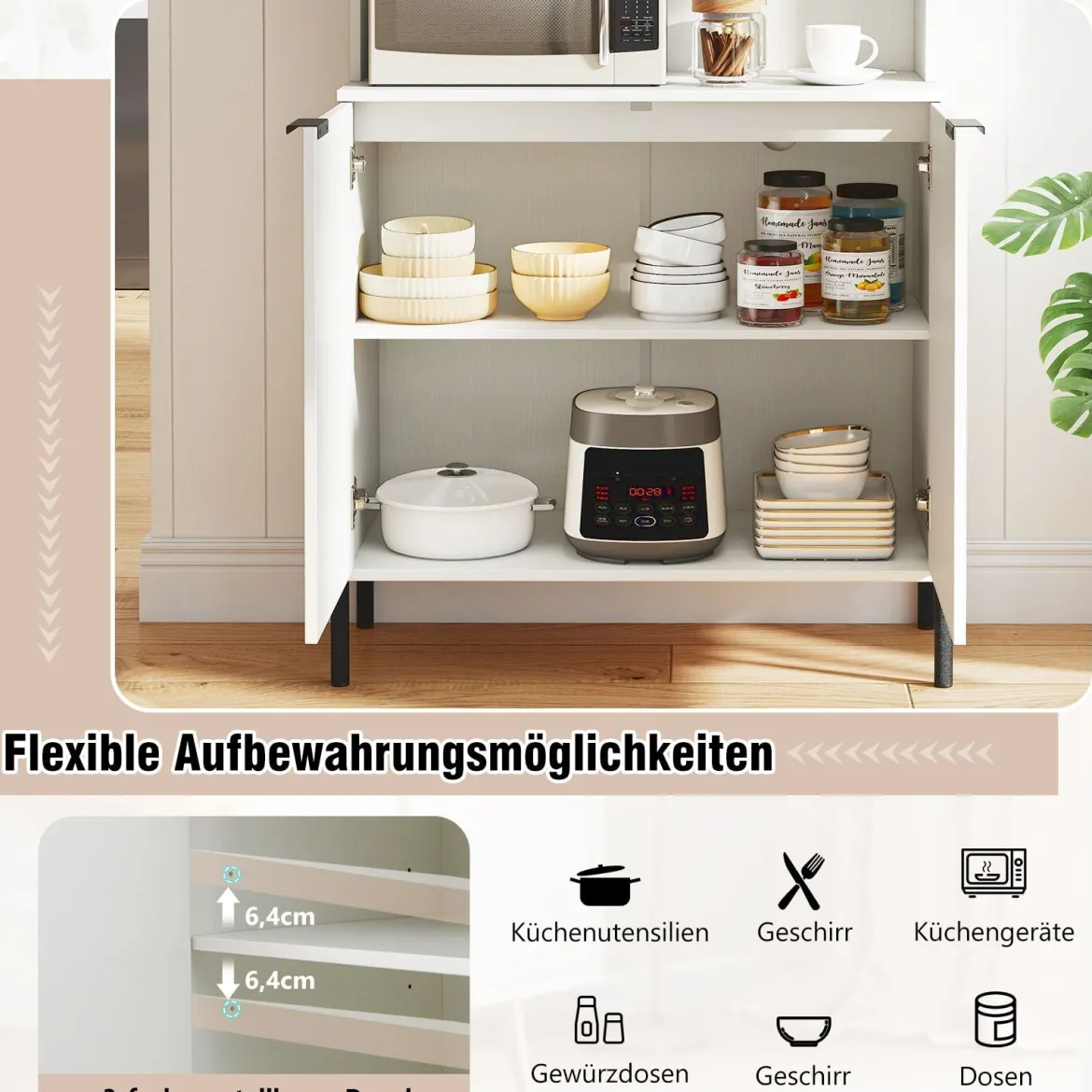 Küchenschrank mit Ladestation 164 cm hoher Weinschrank mit Weinglashalter Buffet-Sideboard Weiß