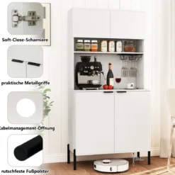 Küchenschrank mit Ladestation 164 cm hoher Weinschrank mit Weinglashalter Buffet-Sideboard Weiß
