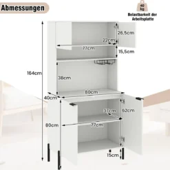 Küchenschrank mit Ladestation 164 cm hoher Weinschrank mit Weinglashalter Buffet-Sideboard Weiß