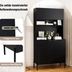 Küchenschrank mit Ladestation 164 cm hoher Weinschrank mit Weinglashalter Buffet-Sideboard Schwarz