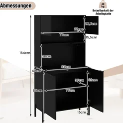 Küchenschrank mit Ladestation 164 cm hoher Weinschrank mit Weinglashalter Buffet-Sideboard Schwarz