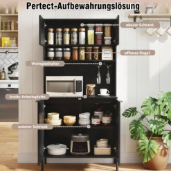 Küchenschrank mit Ladestation 164 cm hoher Weinschrank mit Weinglashalter Buffet-Sideboard Schwarz