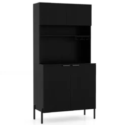 Küchenschrank mit Ladestation 164 cm hoher Weinschrank mit Weinglashalter Buffet-Sideboard Schwarz