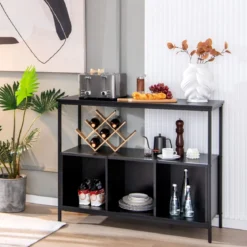 Küchenschrank mit Metallrahmen & Offenem Regal & 3 Fächern Sideboard 110 x 42,5 x 88 cm Schwarz