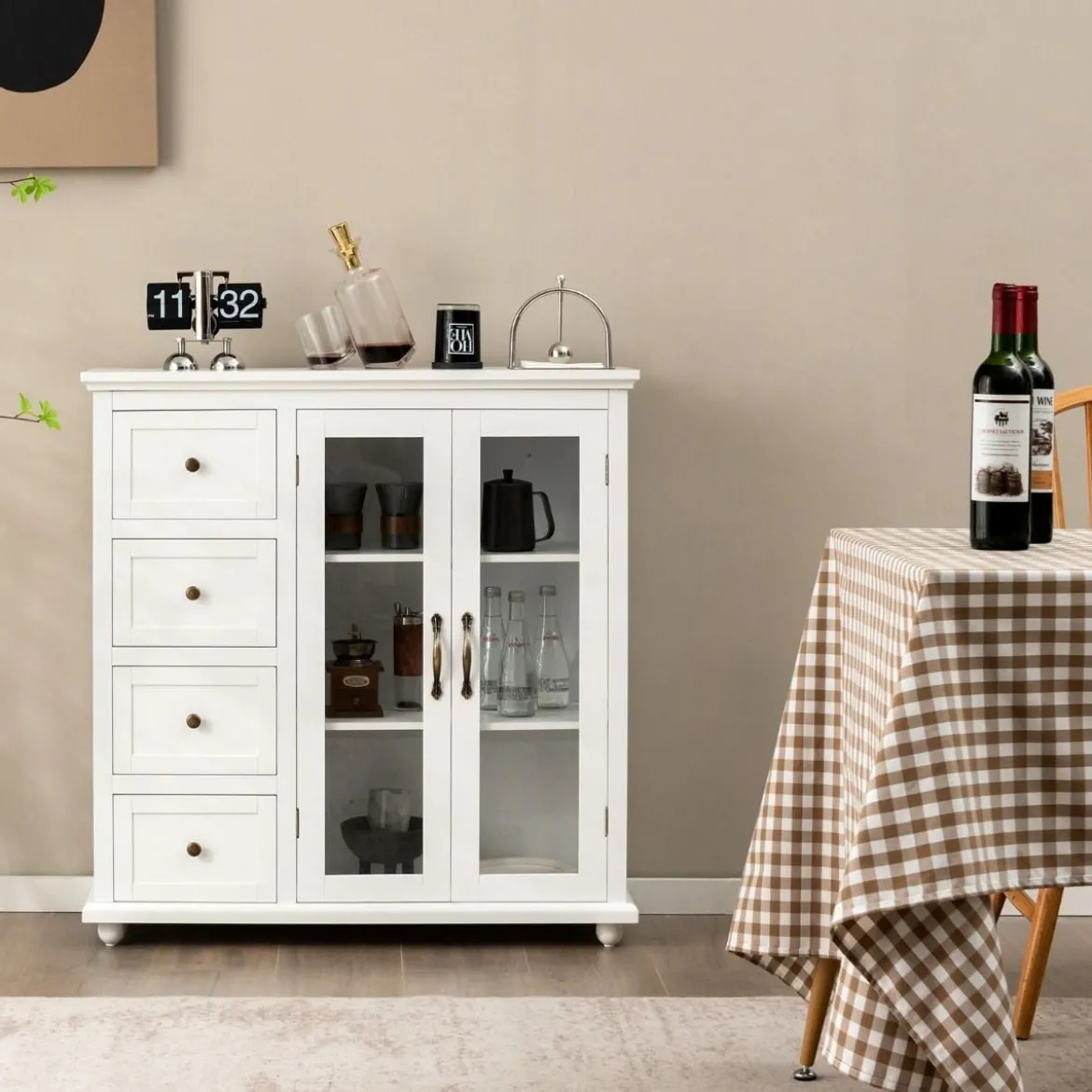 Küchenschrank mit 4 Schubladen & Verstellbarem Regal & 2 Türen Moderner Buffetschrank Weiß