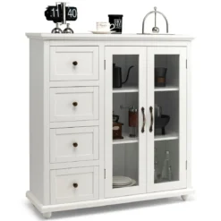 Küchenschrank mit 4 Schubladen & Verstellbarem Regal & 2 Türen Moderner Buffetschrank Weiß
