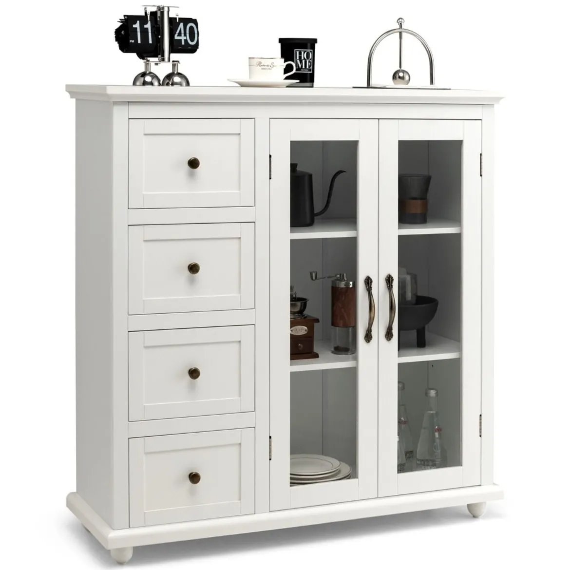 Küchenschrank mit 4 Schubladen & Verstellbarem Regal & 2 Türen Moderner Buffetschrank Weiß