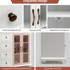 Küchenschrank mit 4 Schubladen & Verstellbarem Regal & 2 Türen Moderner Buffetschrank Weiß