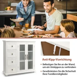Küchenschrank mit 4 Schubladen & Verstellbarem Regal & 2 Türen Moderner Buffetschrank Weiß