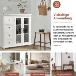 Küchenschrank mit 4 Schubladen & Verstellbarem Regal & 2 Türen Moderner Buffetschrank Weiß