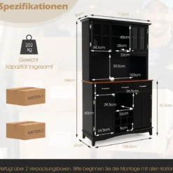 Küchenschrank mit 3 Schubladen & Weinregal & Offenen Regalen & Arbeitsplatte