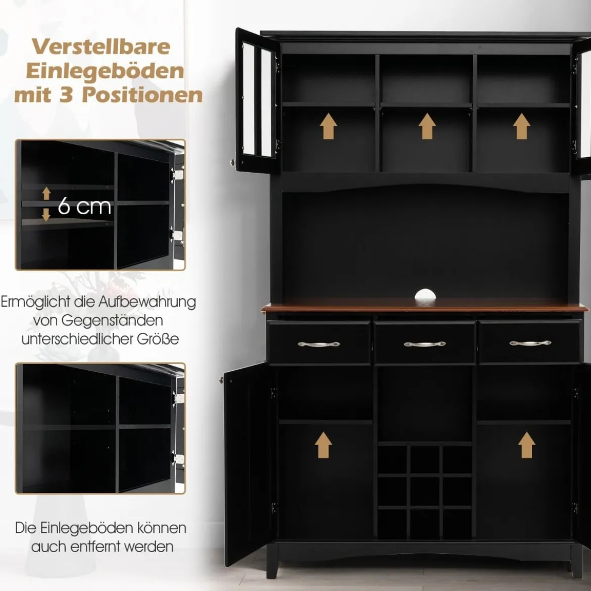 Küchenschrank mit 3 Schubladen & Weinregal & Offenen Regalen & Arbeitsplatte
