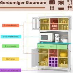 Küchenschrank mit 3 Schubladen & Weinregal & Offenen Regalen & Arbeitsplatte